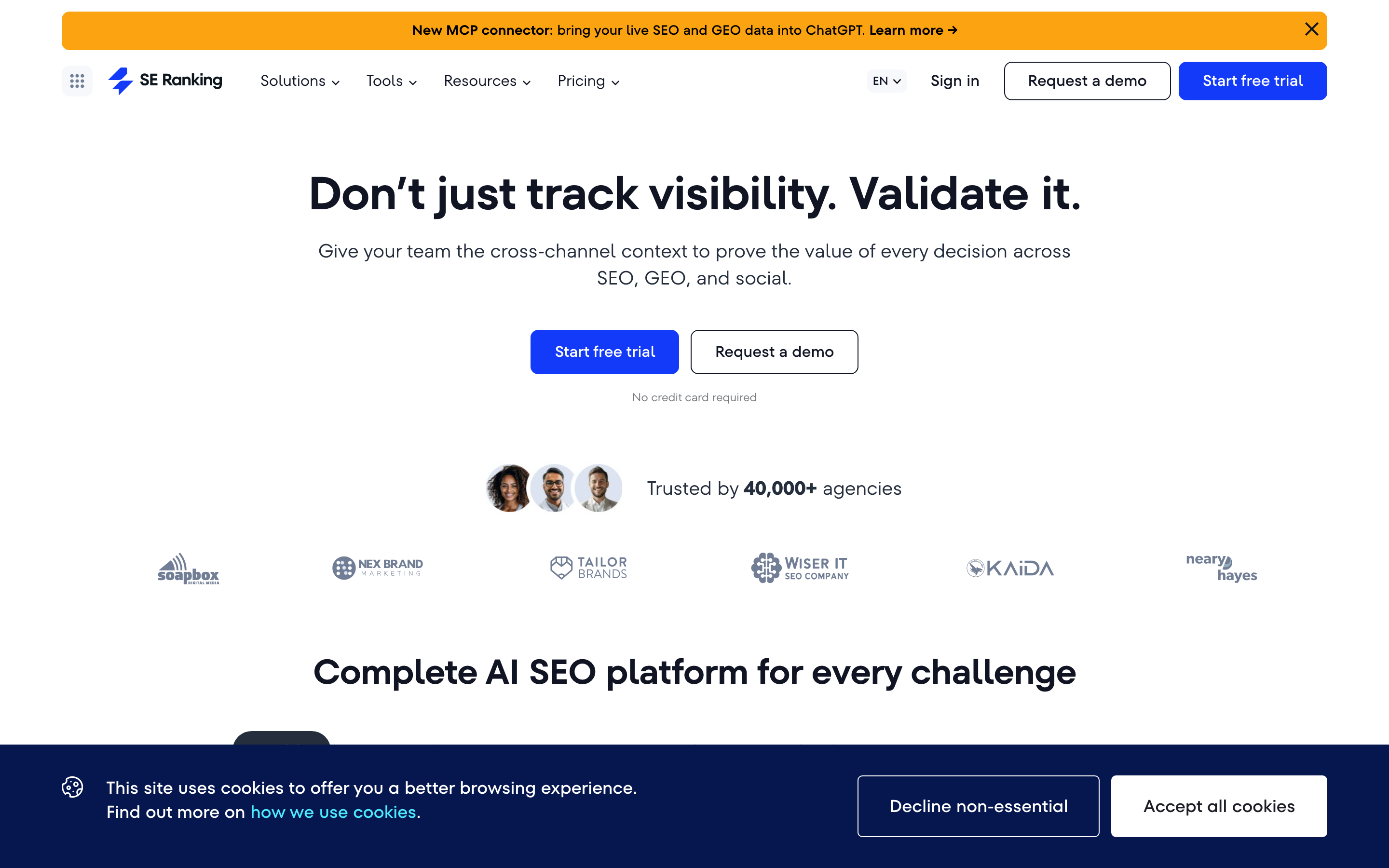 SE Ranking homepage