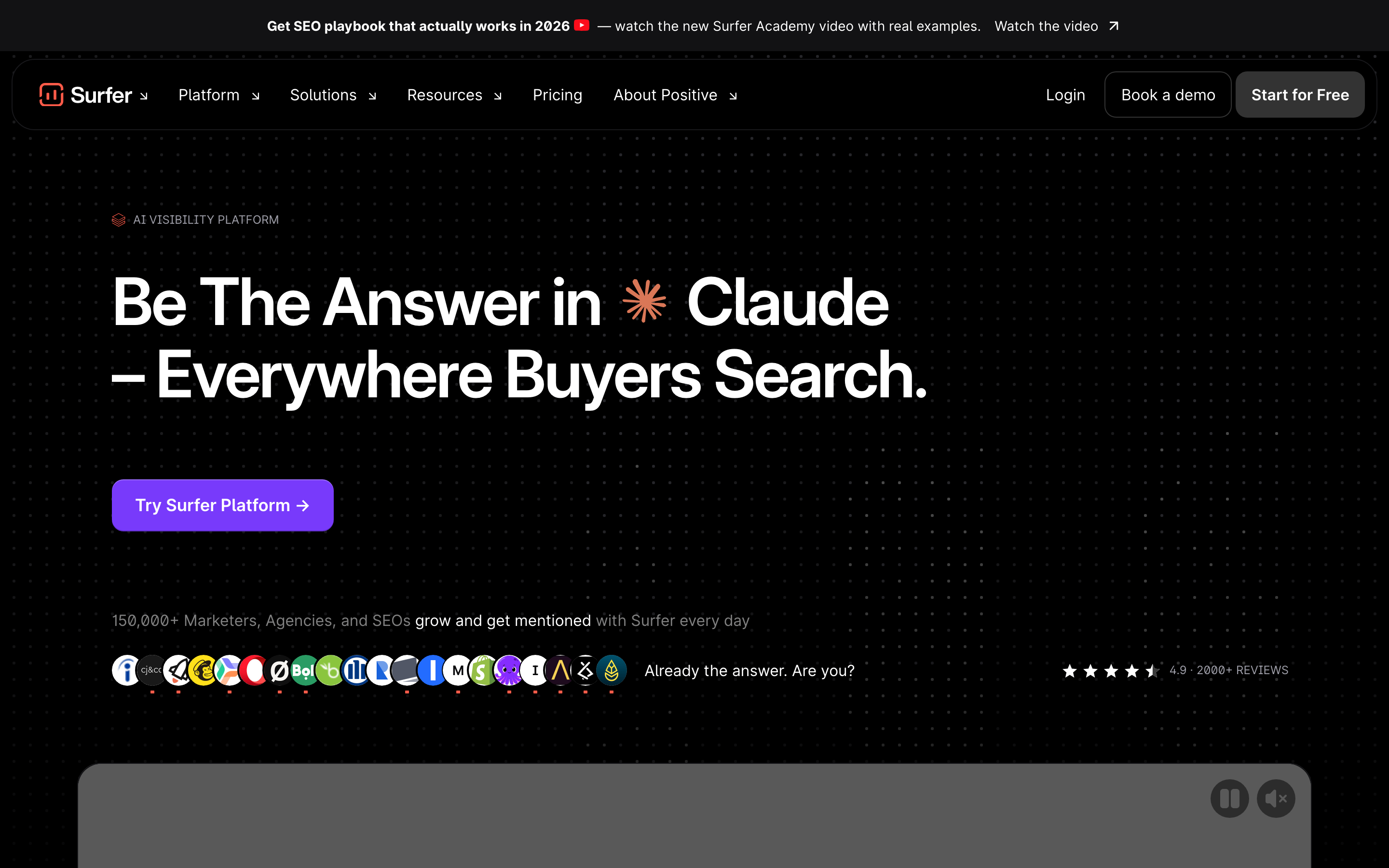 Surfer SEO homepage